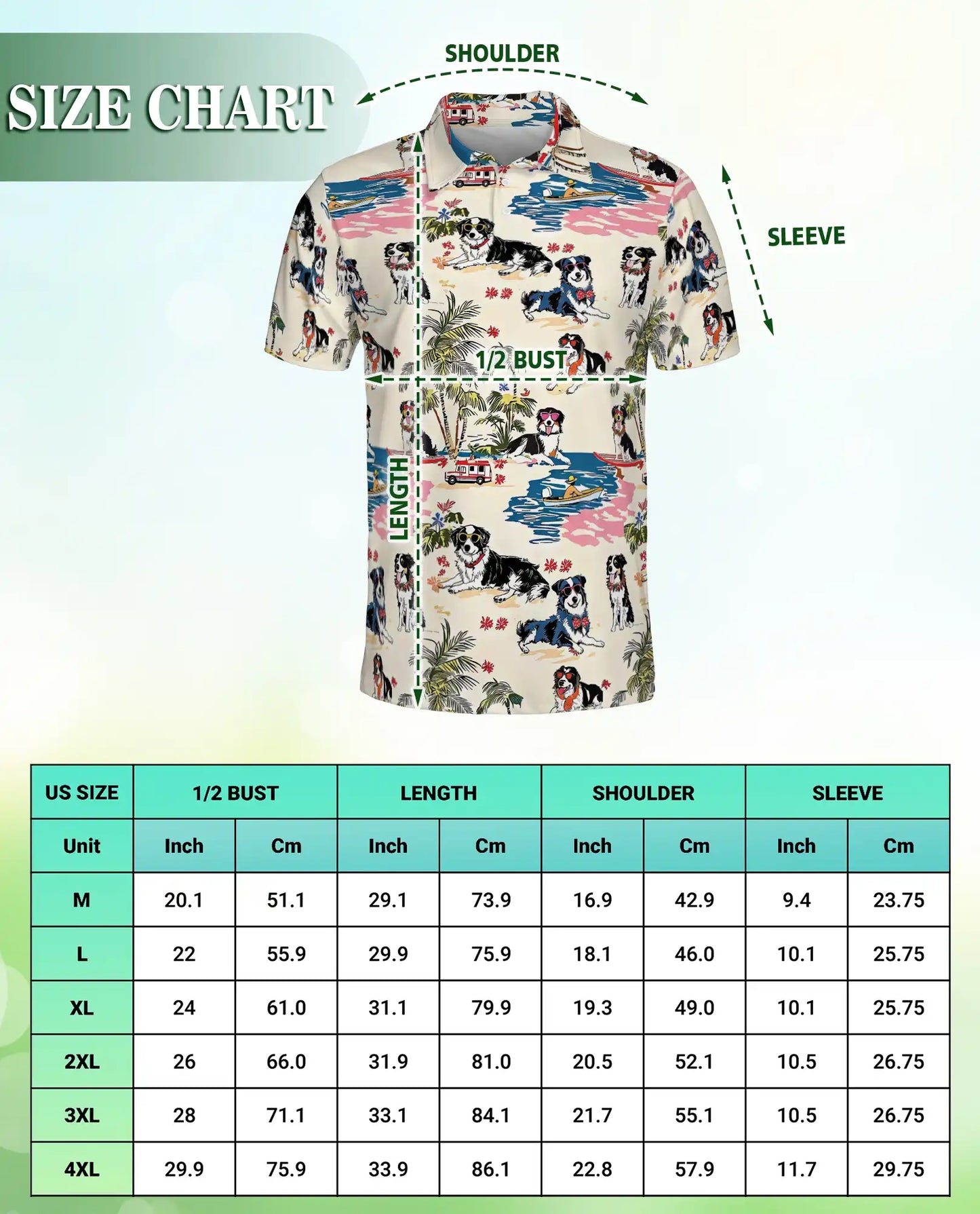 Border Collie Hawaiian 3D Polo Shirt for Men – Tropical Dog Beach Style | Azhobbyshop