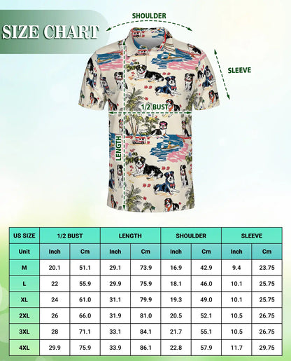 Border Collie Hawaiian 3D Polo Shirt for Men – Tropical Dog Beach Style | Azhobbyshop