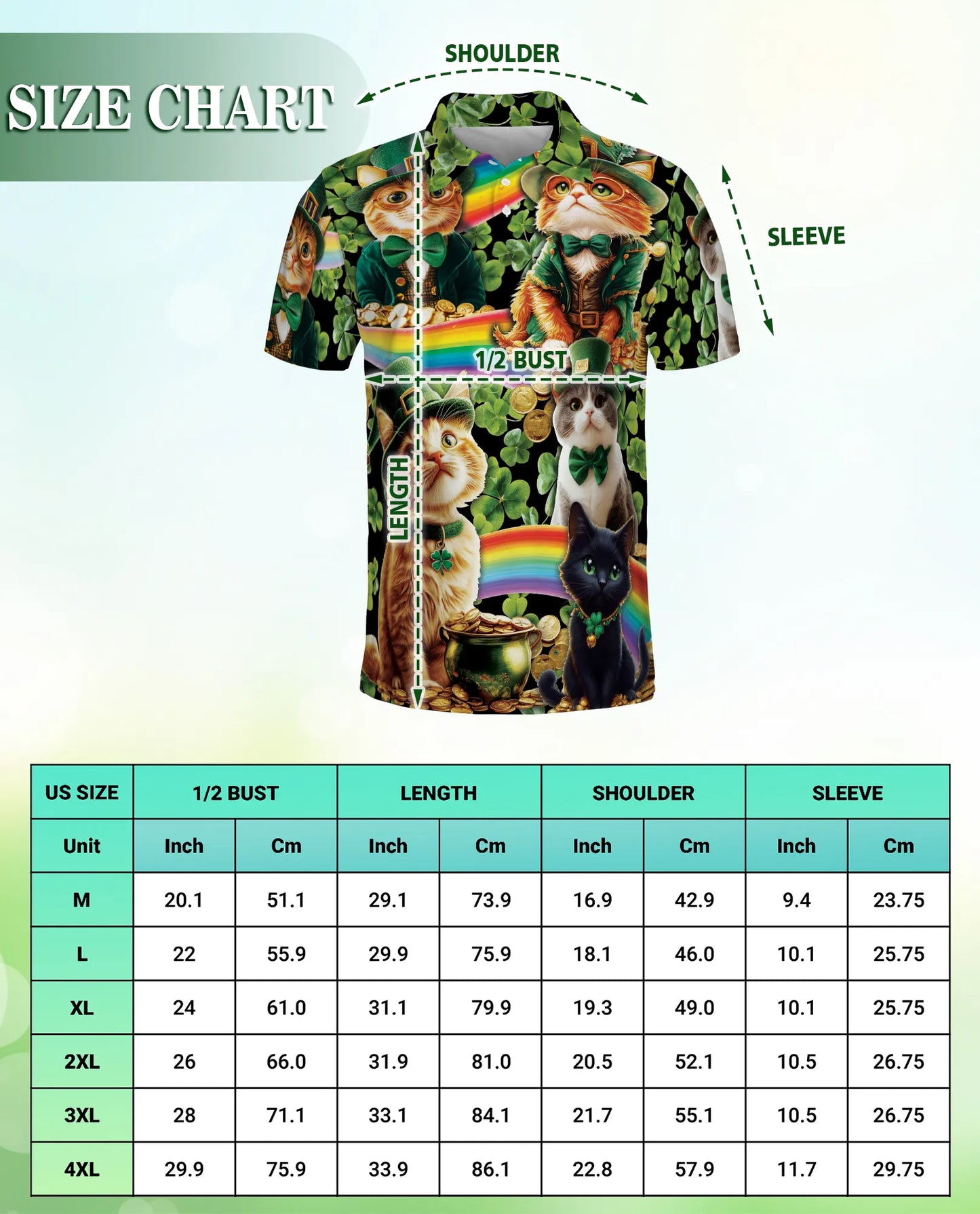 St Patrick Cat 3D Polo Shirt for Men – Lucky Irish Shamrock Style | Azhobbyshop