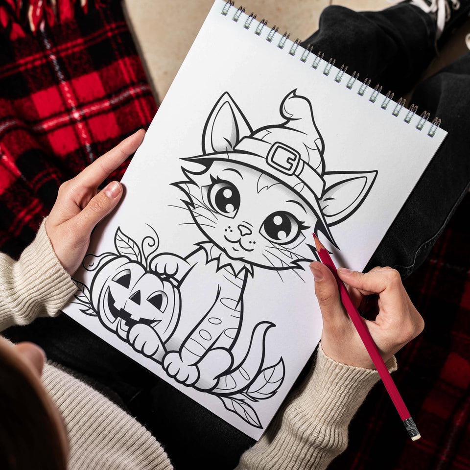 Cute Witch's Cat Spiral Bound Coloring Book, Embark on a Coloring Journey with 30 Enchanting Pages, Where Cute Witch's Cats Come to Life.