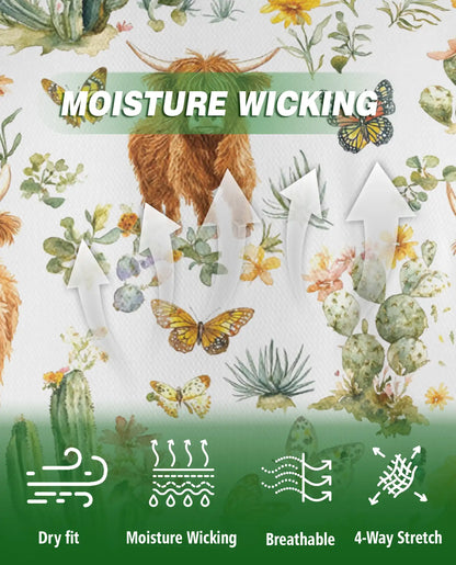 Highland Cow & Cactus 3D Polo Shirt for Men – Rustic Western Nature Print | Azhobbyshop