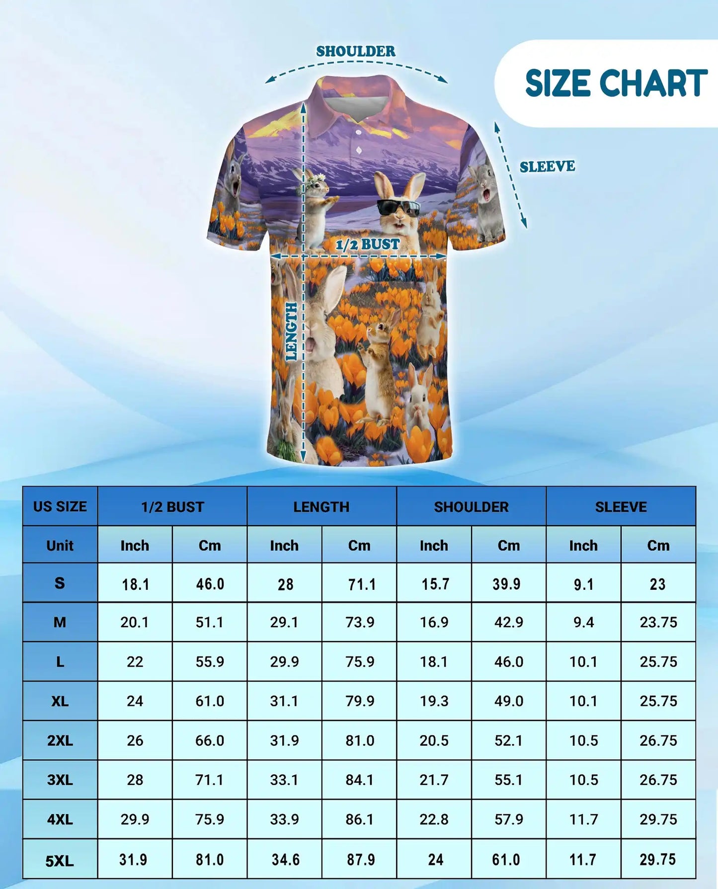 Cute Bunny 3D Polo Shirt for Men – Funny Rabbit Spring Nature Style | Azhobbyshop