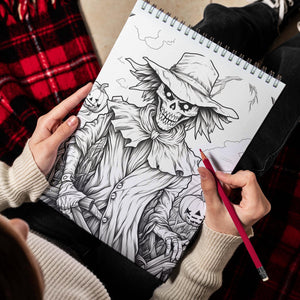 Creepy Scarecrow Spiral Bound Coloring Book, Rediscover Relaxation through the Macabre Beauty of Scarecrows in this Adult Coloring Book