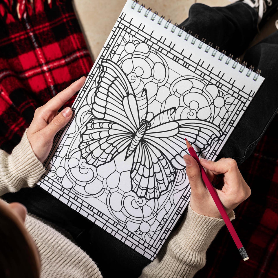 Stained Glass Butterfly Spiral Bound Coloring Book: Immerse Yourself in the Artistic World of Stained Glass with 30 Captivating Coloring Pages