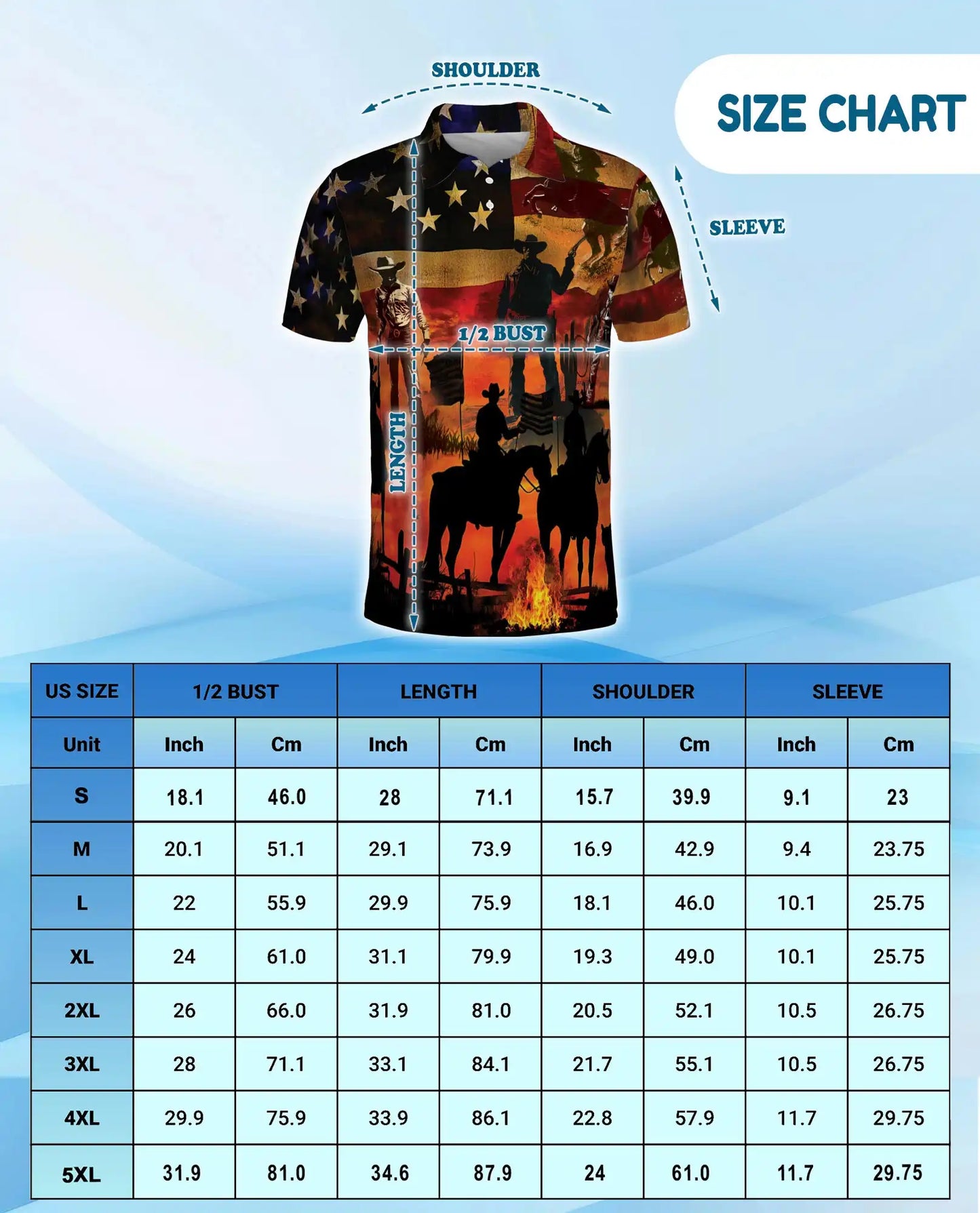 American Cowboy Patriotic Polo Shirt – Western USA Flag Sunset Print | Azhobbyshop