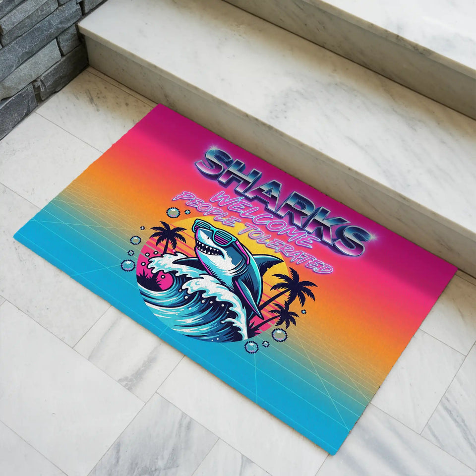 Retro Shark Doormat – Neon Sunset Shark Welcome Mat