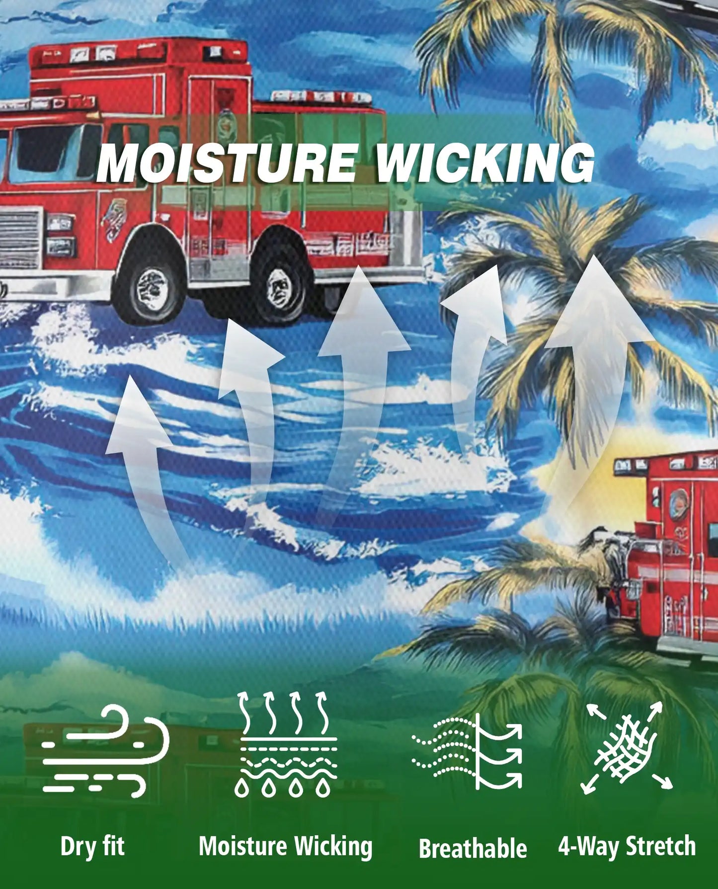 Fire Truck Hawaiian 3D Polo Shirt for Men – Tropical Firefighter Style | Azhobbyshop