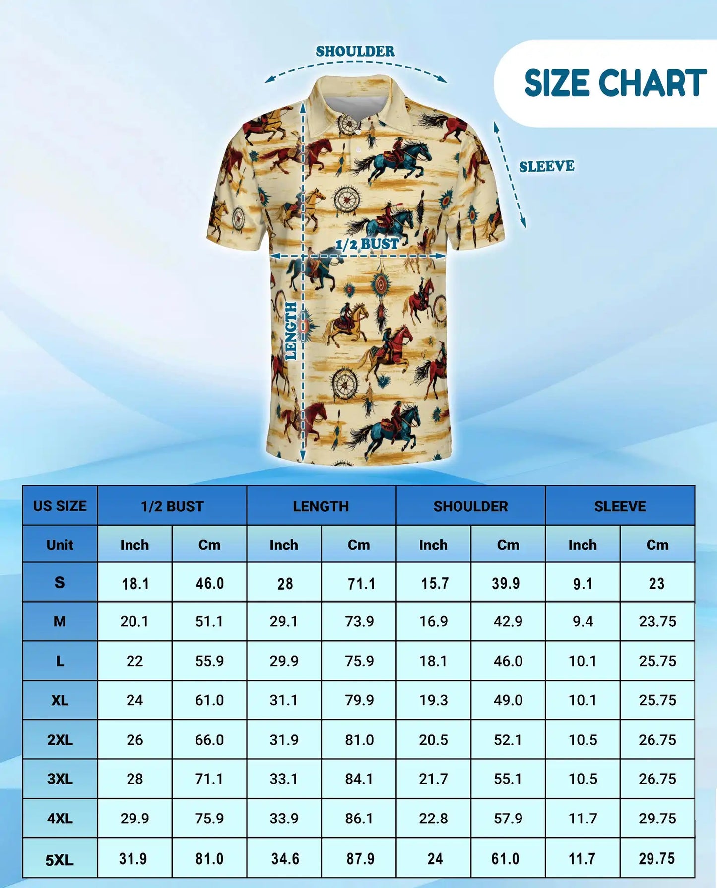 Wild Horse 3D Polo Shirt for Men – Western Native American Style Print | Azhobbyshop