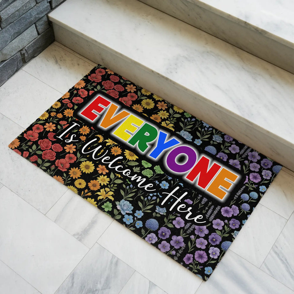 Rainbow Wildflower Doormat – Everyone Is Welcome Here Mat