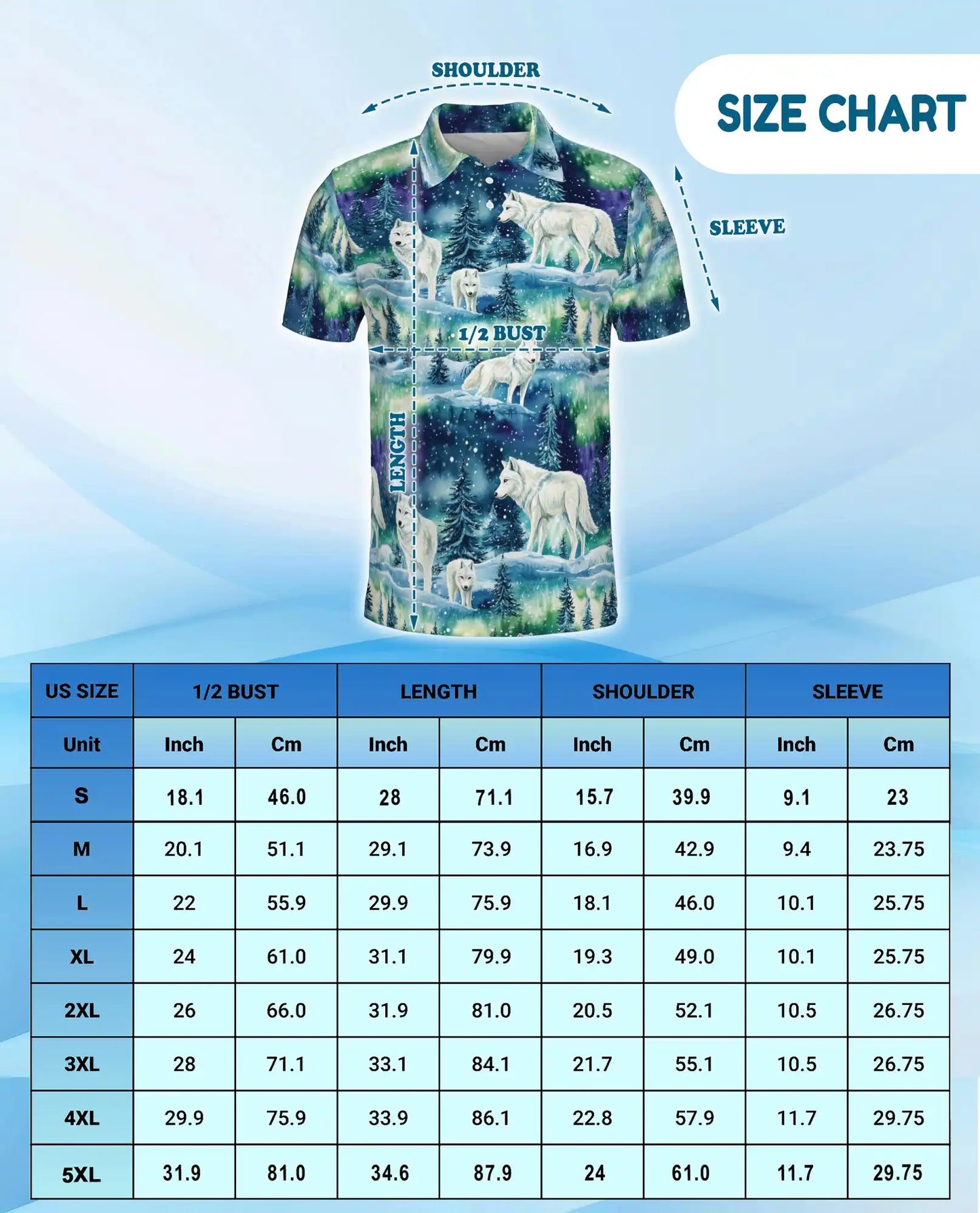 Arctic Wolf Aurora 3D Polo Shirt for Men – Northern Lights Winter Scene | Azhobbyshop