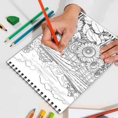 Country Garden Spiral Bound Coloring Book, Idyllic Country Gardens for a Calming and Floral Artistic Retreat, Perfect for Garden Enthusiasts and Nature Fans