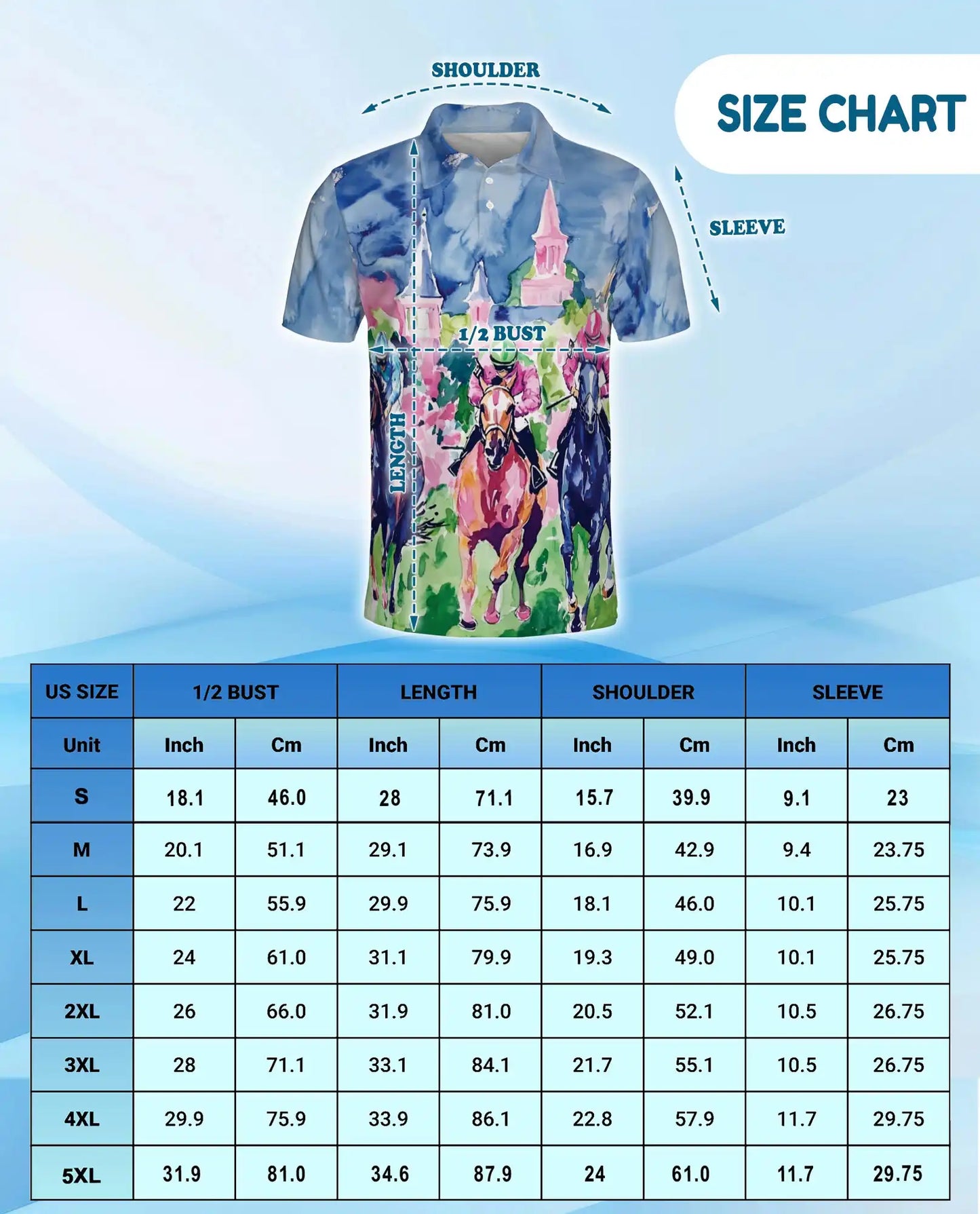 Horse Racing Watercolor 3D Polo Shirt for Men – Jockey Derby Art Style | Azhobbyshop