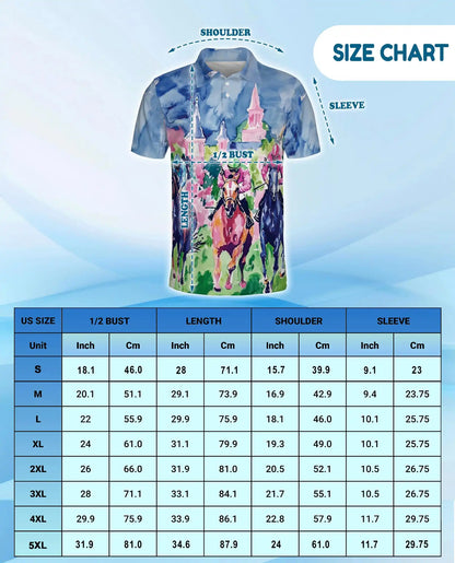 Horse Racing Watercolor 3D Polo Shirt for Men – Jockey Derby Art Style | Azhobbyshop