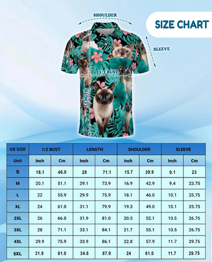 Siamese Cat Tropical Polo Shirt – Cute Hawaiian Cat Floral Design | Azhobbyshop