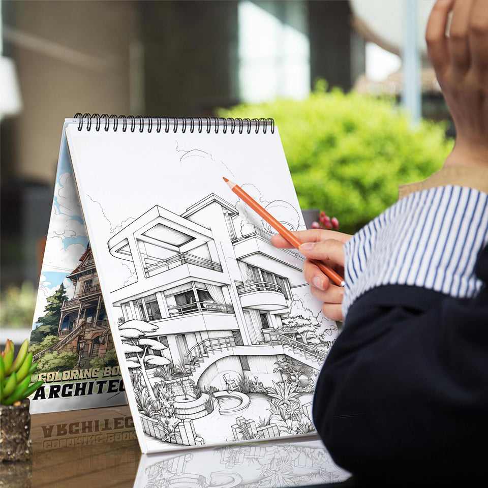 Architect Houses Spiral Bound Coloring Book, Explore 30 Captivating Coloring Pages, Showcasing Architect Houses that Inspire Imagination and Creativity