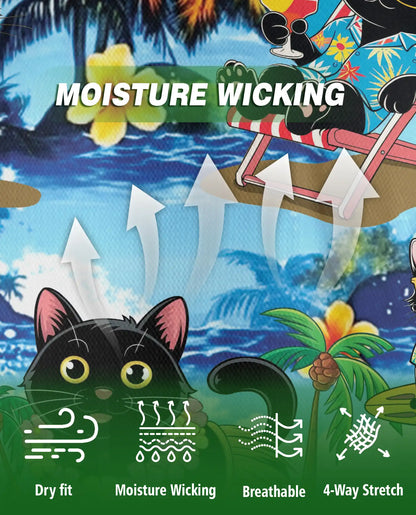 Black Cat Hawaiian 3D Polo Shirt for Men – Tropical Beach Cat Style | Azhobbyshop