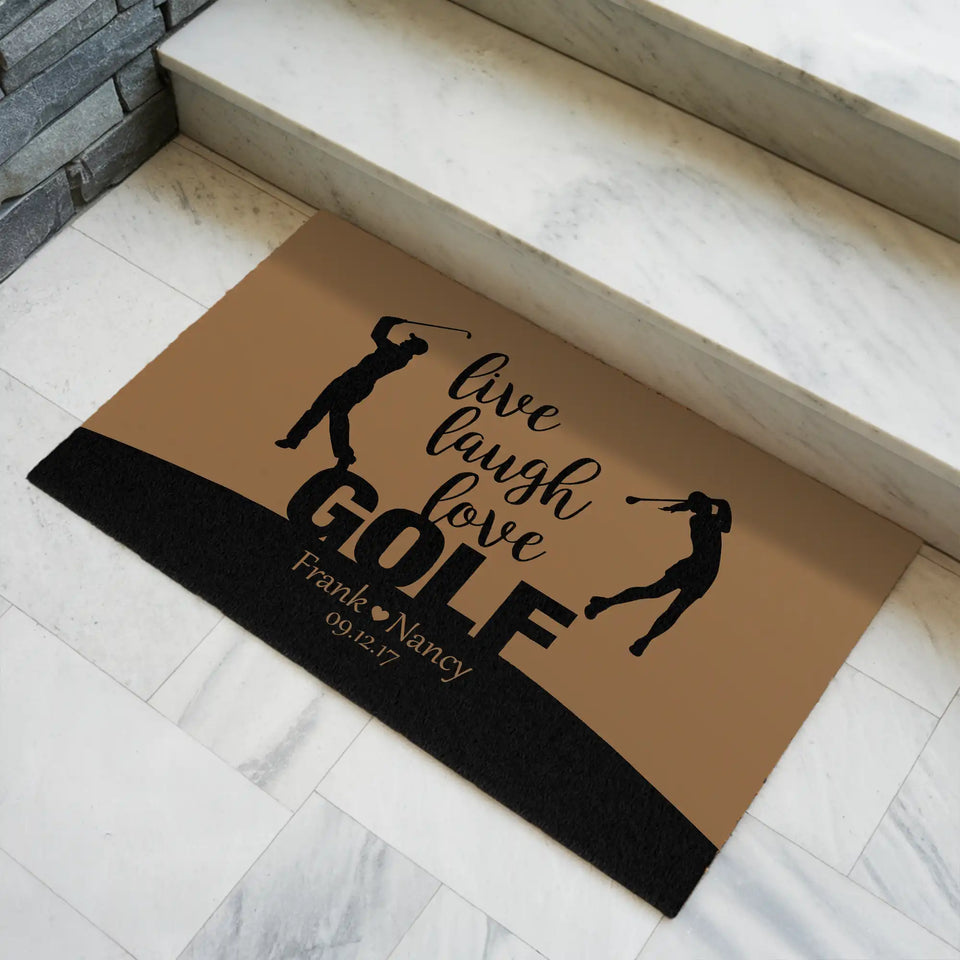 Personalized Golf Couple Doormat – Custom Names Anniversary Mat