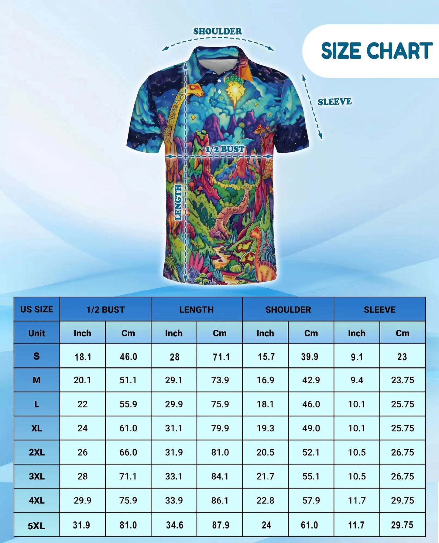 Psychedelic Dinosaur 3D Polo Shirt for Men – Fantasy Jurassic Colorful Art | Azhobbyshop