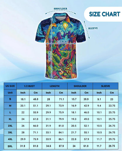Psychedelic Dinosaur 3D Polo Shirt for Men – Fantasy Jurassic Colorful Art | Azhobbyshop