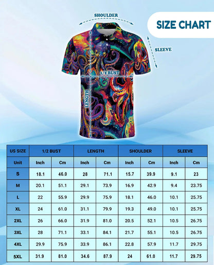 Octopus Psychedelic 3D Polo Shirt for Men – Colorful Ocean Art Style | Azhobbyshop