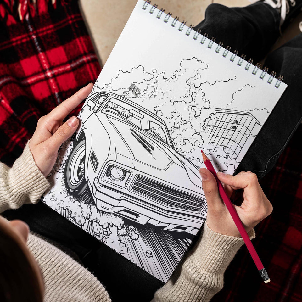 Muscle Cars Spiral Bound Coloring Book, Witness the Power of Muscle Car Marvels with 30 Inspiring Coloring Pages, Creating a Gallery of Captivating Automotive Icons