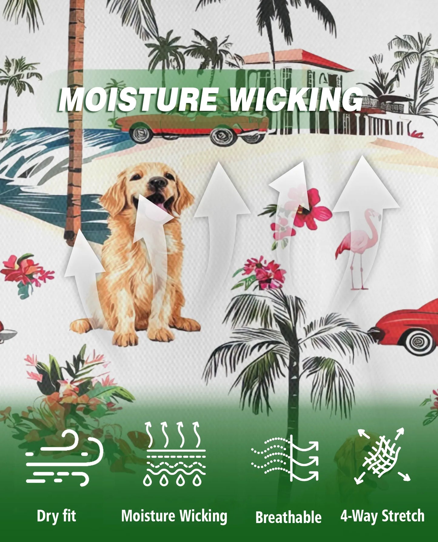 Golden Retriever Hawaiian 3D Polo Shirt for Men – Tropical Dog Beach Style | Azhobbyshop