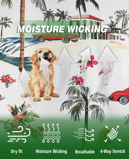 Golden Retriever Hawaiian 3D Polo Shirt for Men – Tropical Dog Beach Style | Azhobbyshop
