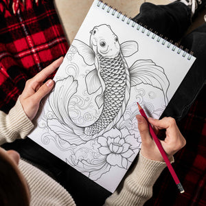 Koi Fish Spiral Bound Coloring Book, Unleash Your Creativity with 30 Coloring Pages, Capturing the Harmony and Serenity of Koi Fish in Peaceful Water Gardens