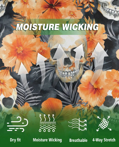 Orange Skull 3D Polo Shirt for Men – Tropical Floral & Skull Print | Azhobbyshop