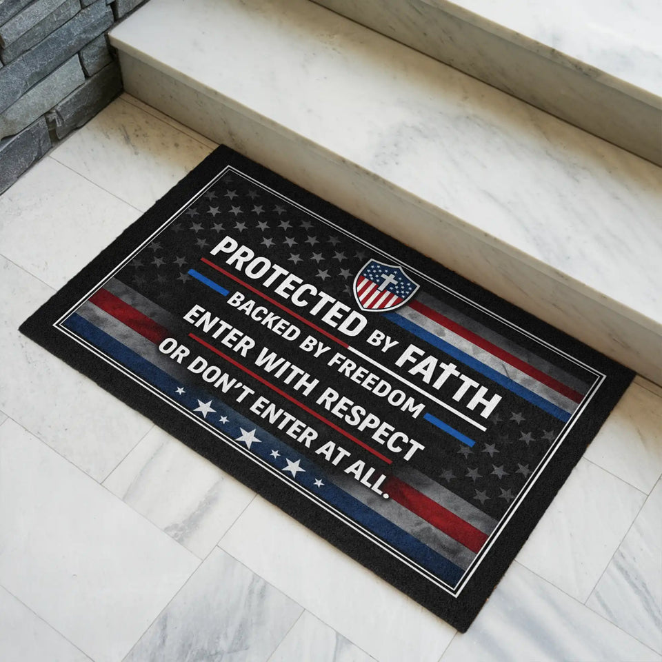 Christian Patriotic Doormat – Faith & Freedom Welcome Mat