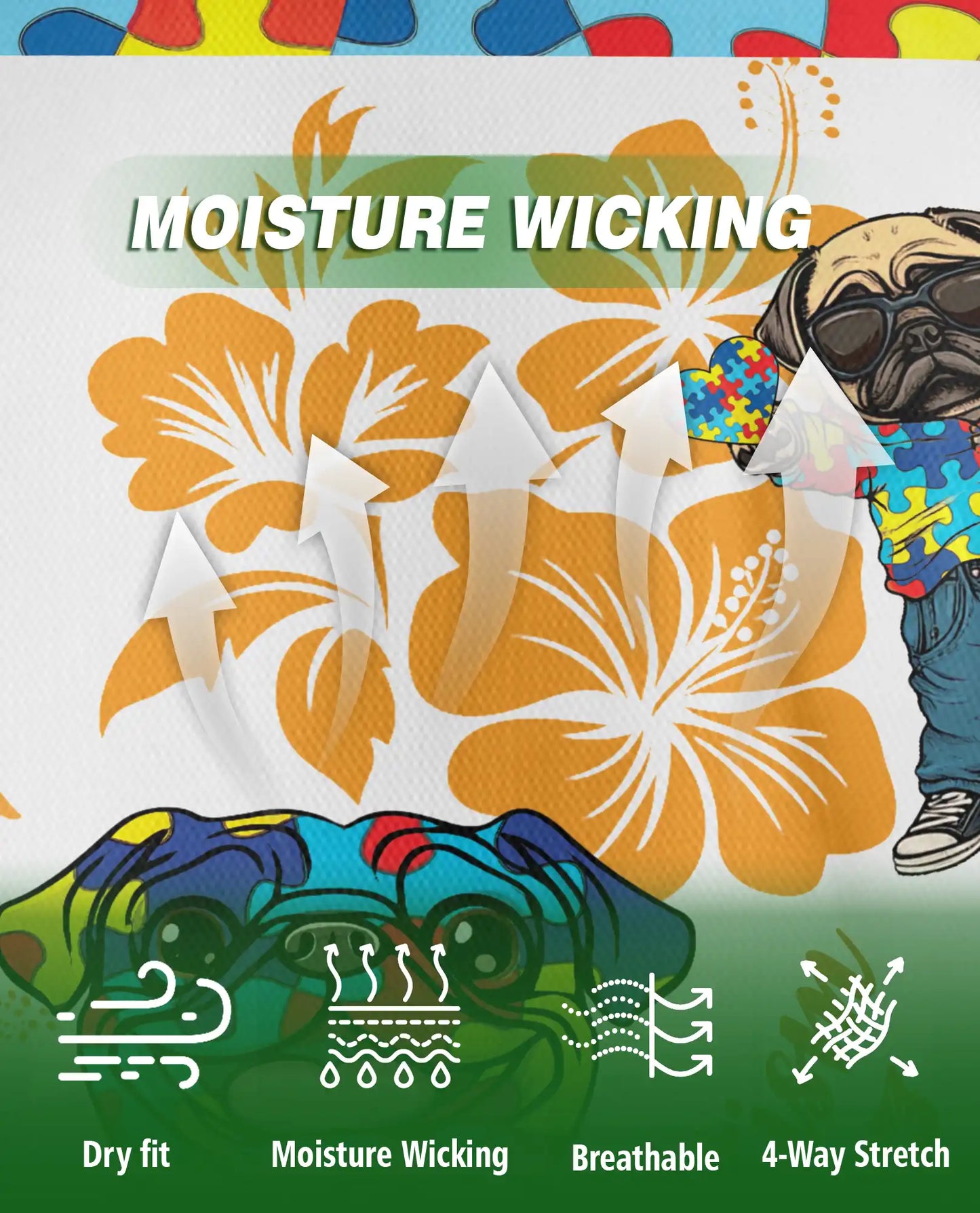 Pug Autism Awareness 3D Polo Shirt for Men – Puzzle Dog Support Gift | Azhobbyshop