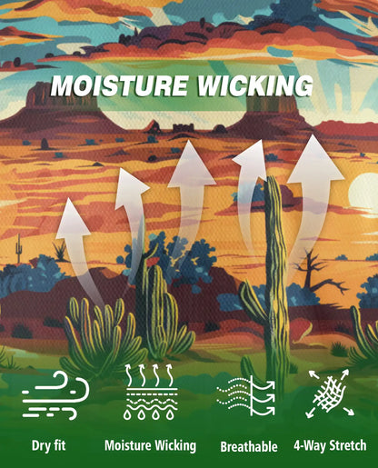 Desert Sunset 3D Polo Shirt for Men – Western Cactus Landscape Style | Azhobbyshop