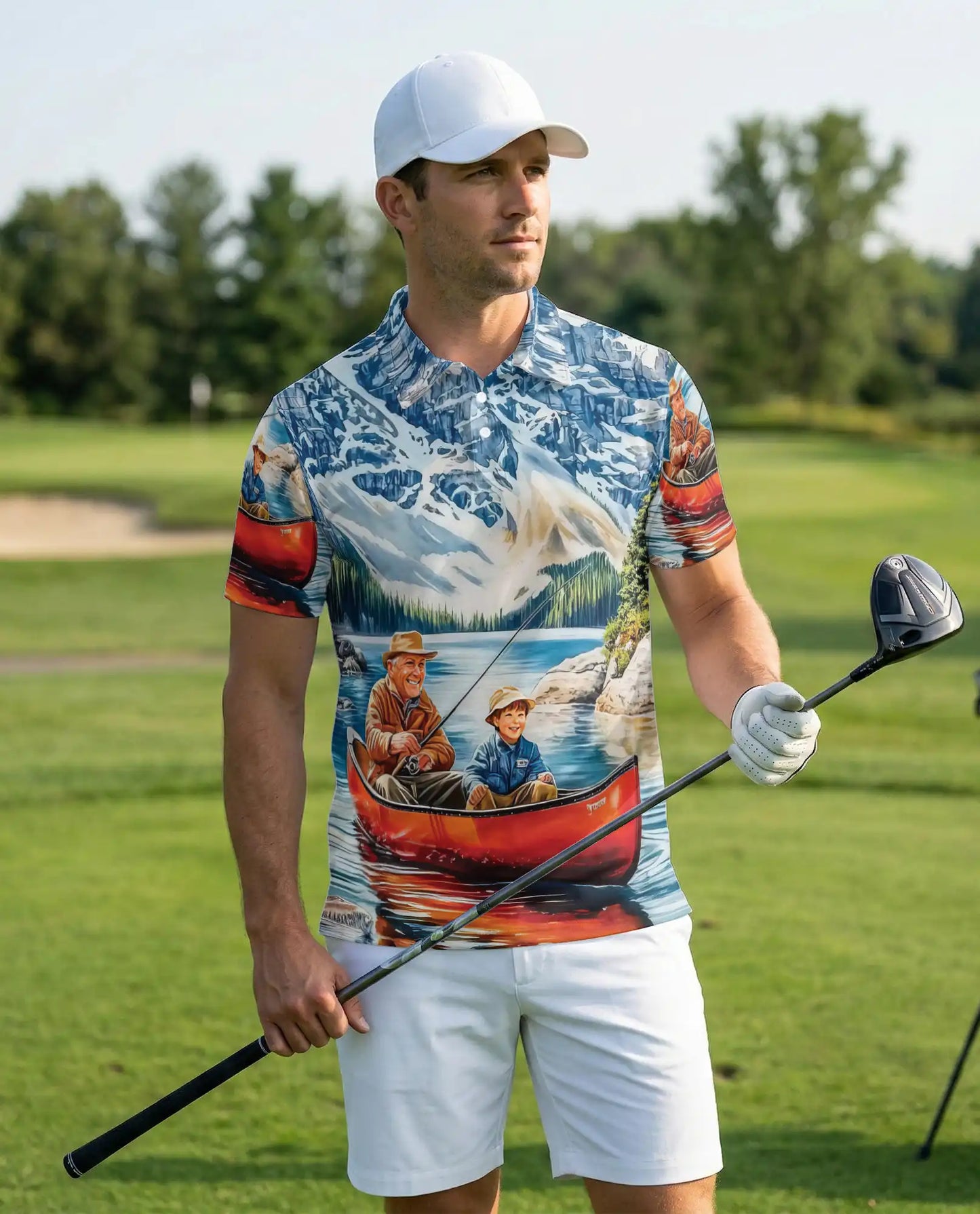 Fishing Canoe 3D Polo Shirt for Men – Mountain Lake Outdoor Style | Azhobbyshop