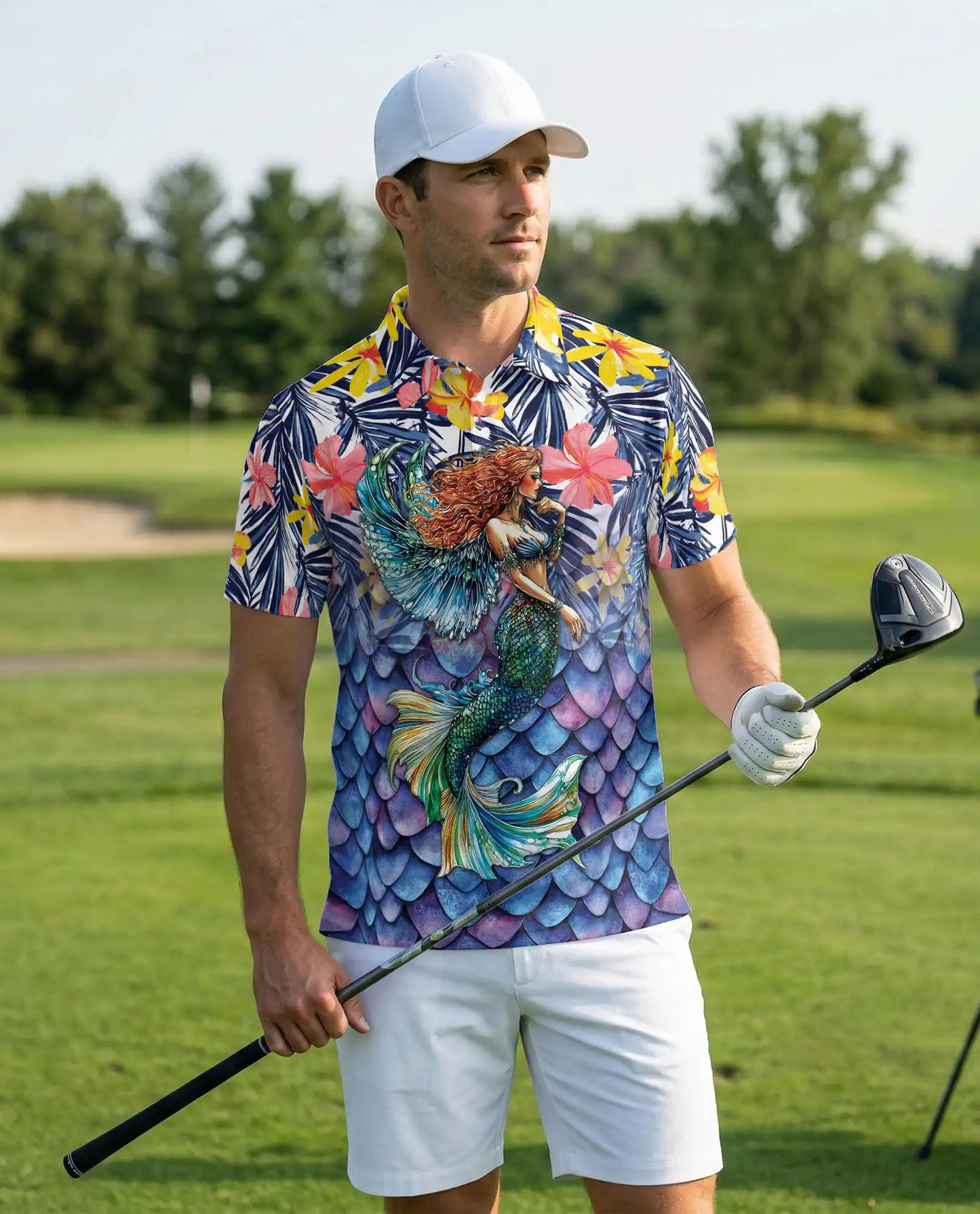 Mermaid Tropical 3D Polo Shirt for Men – Fantasy Ocean Hawaiian Style | Azhobbyshop