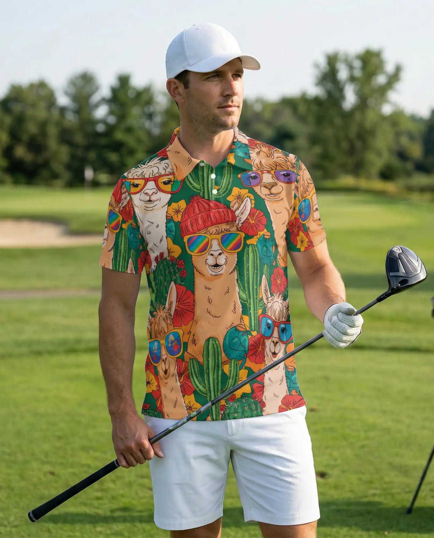 Funny Llama 3D Polo Shirt for Men – Cactus Desert Summer Style | Azhobbyshop