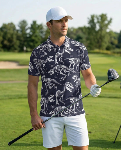 Dinosaur Skeleton 3D Polo Shirt for Men – Prehistoric Fossil Style | Azhobbyshop