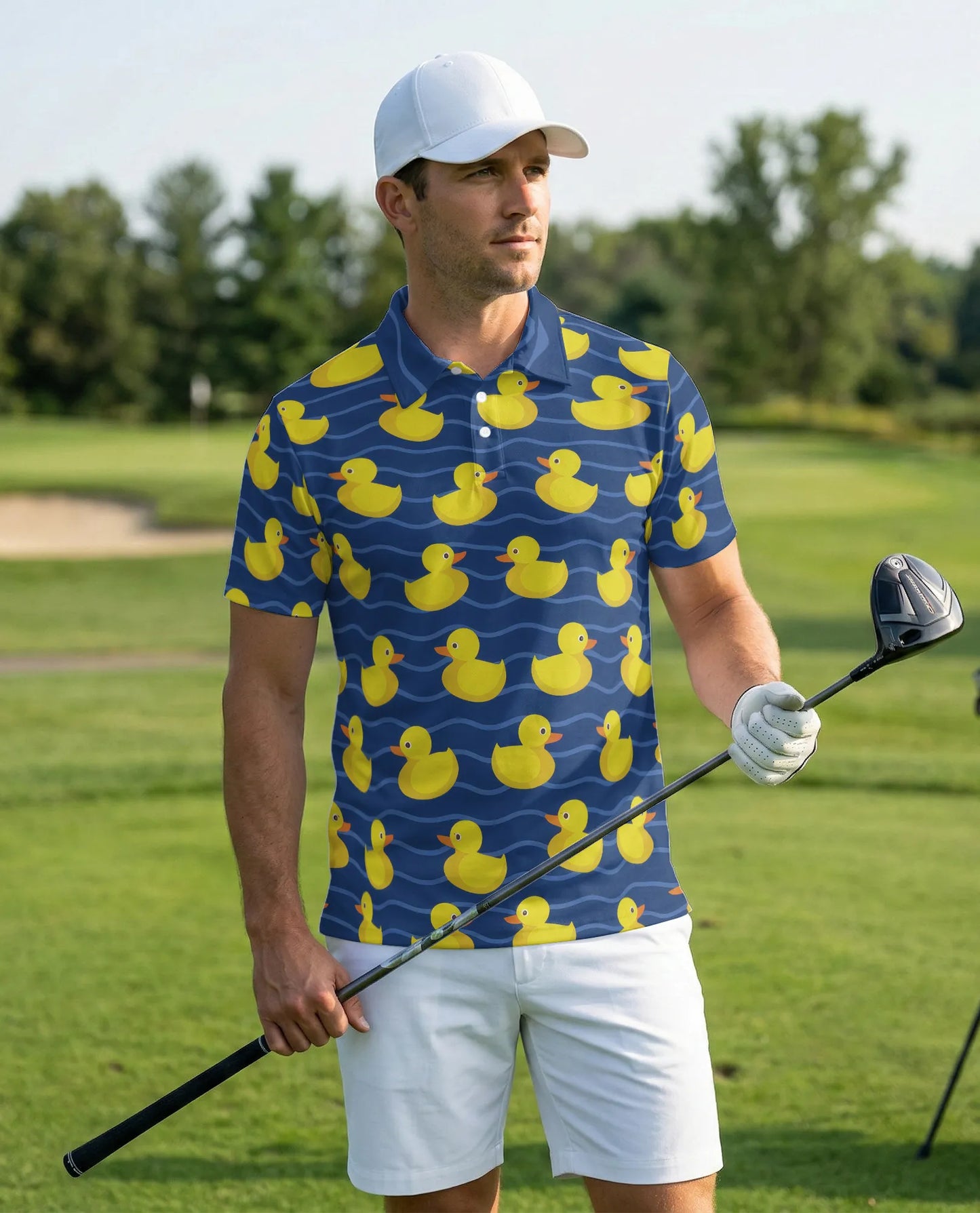 Duck Pattern Polo Shirt Funny Yellow Duck Print | Azhobbyshop