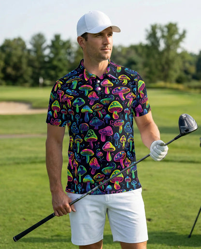 Neon Mushroom Psychedelic Pattern Polo Shirt | Azhobbyshop