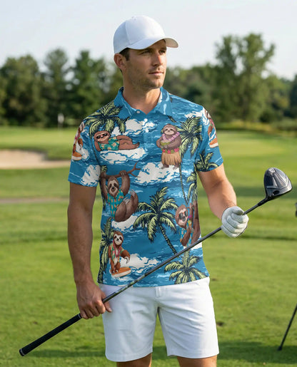 Funny Sloth Hawaiian Polo Shirt- Tropical Beach Sloth Shirt | Azhobbyshop