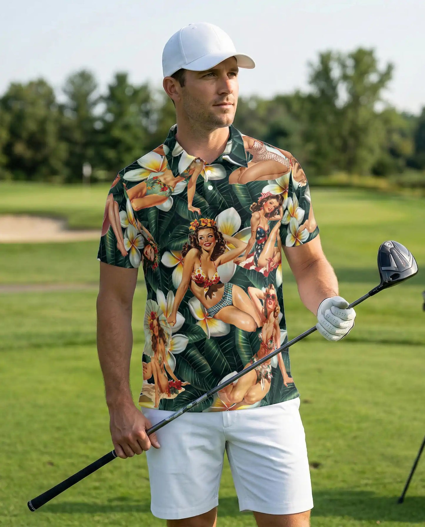 Vintage Pin Up Girl Hawaiian Polo Shirt- Retro Beach Style | Azhobbyshop