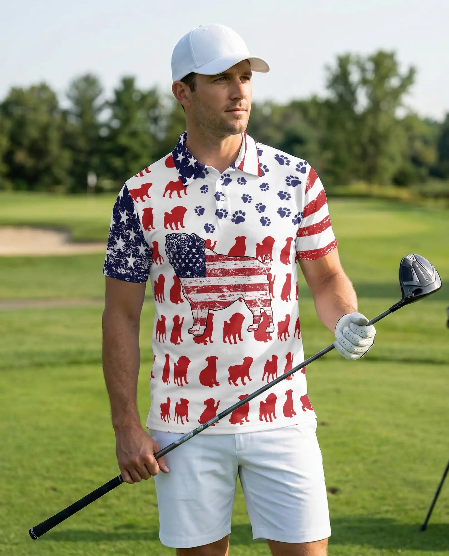 Pug American Flag Patriotic Polo Shirt | Azhobbyshop
