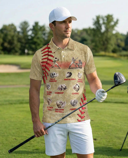 Baseball Pitching 3D Polo Shirt for Men – Pitch Types Coach Player Style | Azhobbyshop