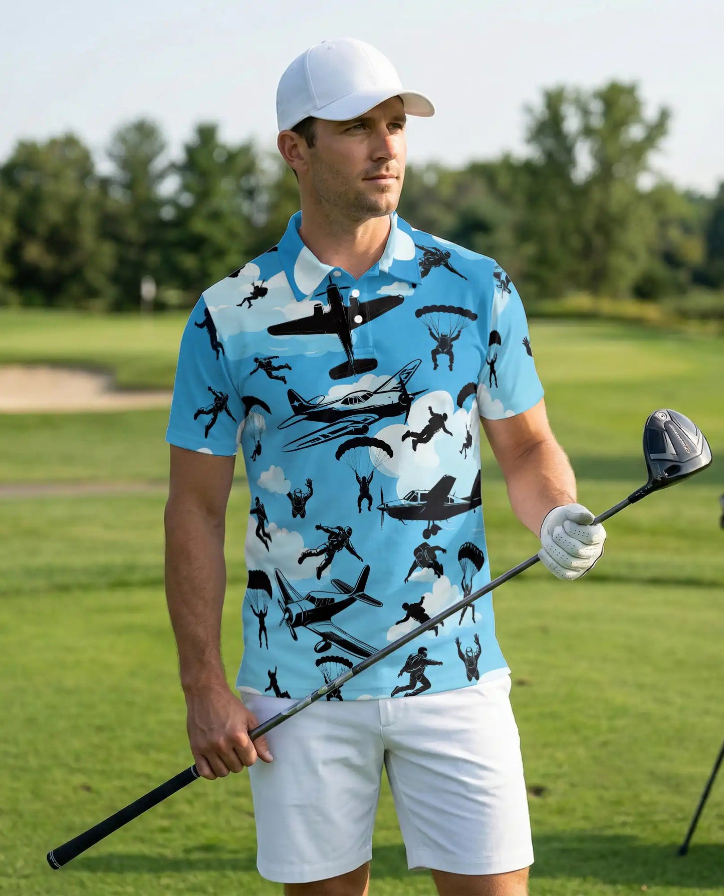Skydiving Adventure 3D Polo Shirt for Men – Parachute & Airplane Print | Azhobbyshop