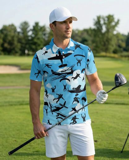 Skydiving Adventure 3D Polo Shirt for Men – Parachute & Airplane Print | Azhobbyshop