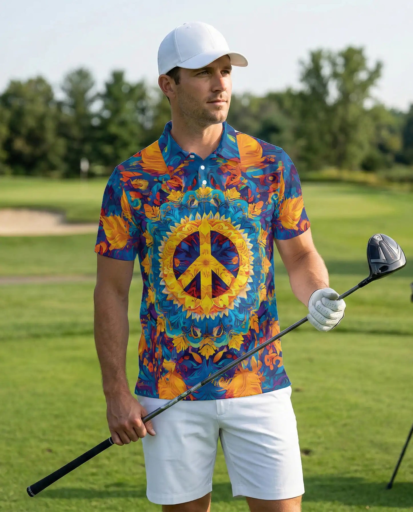 Peace Sign 3D Polo Shirt for Men – Psychedelic Hippie Festival Style | Azhobbyshop