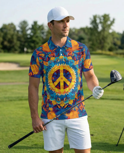 Peace Sign 3D Polo Shirt for Men – Psychedelic Hippie Festival Style | Azhobbyshop
