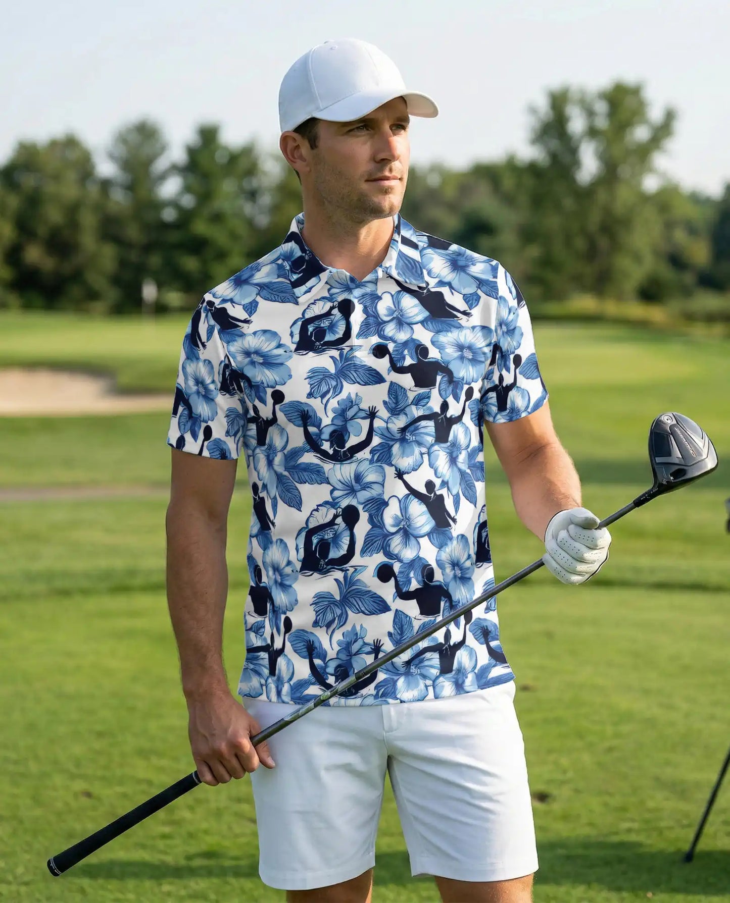 Water Polo Shirt – Blue Floral Hawaiian Sports Shirt | Azhobbyshop