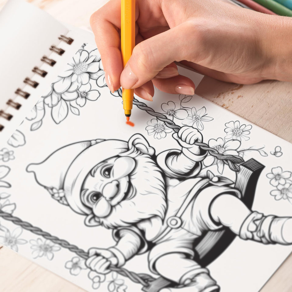 Cute Gnomes Spiral Bound Coloring Book: Unleash Your Creativity with 30 Coloring Pages, Featuring Charming Illustrations of Cute Gnomes in Enchanting Gardens