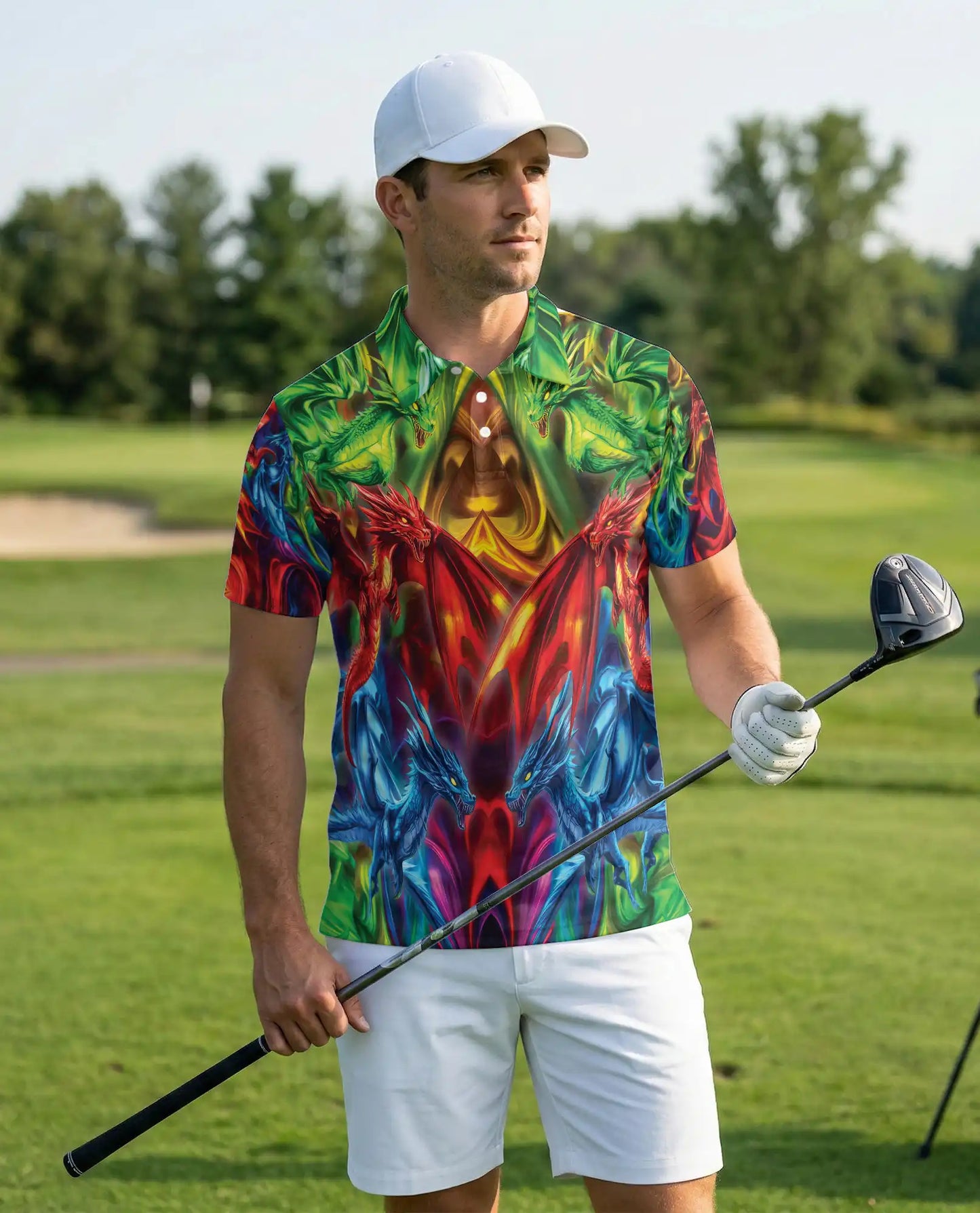 Amazing Dragon 3D Polo Shirt for Men – Colorful Fantasy Mythical Art Style | Azhobbyshop
