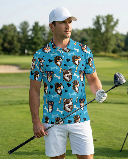 Cute Dog Pattern Polo Shirt – Cartoon Puppy & Bone Print | Azhobbyshop